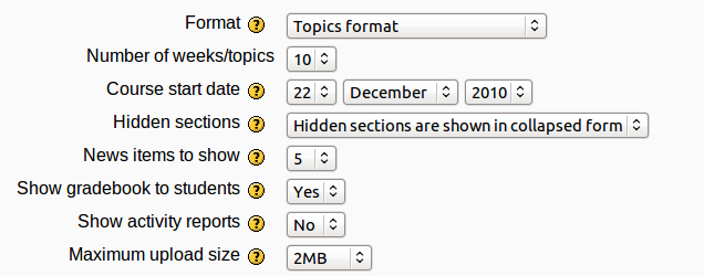 Course format settings