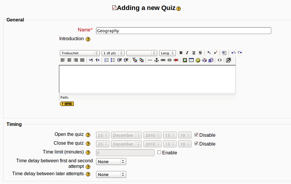 Quiz settings