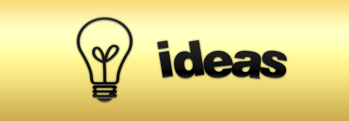 drawing of a light bulb, text: ideas