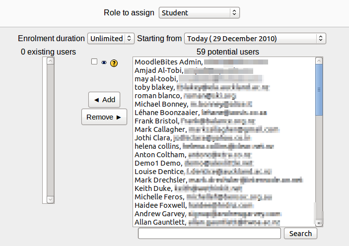 List of current and potential user roles