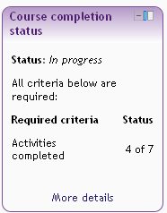 An example of a course completion status box for a student