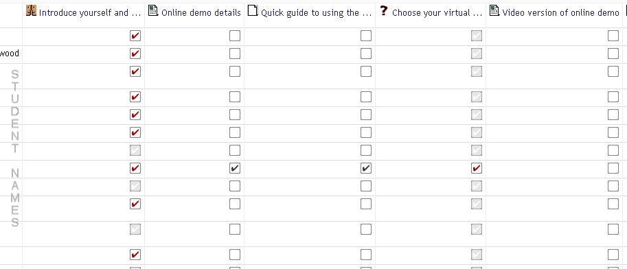 An example activity completion report for a teacher