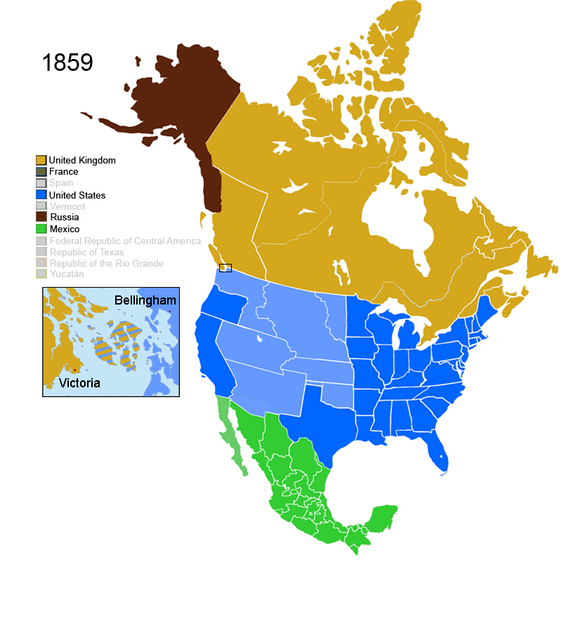 Non-Native American Nations Control over N. America 1859