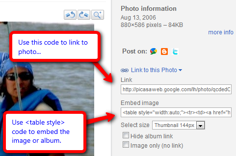 How to embed photos from Picasa